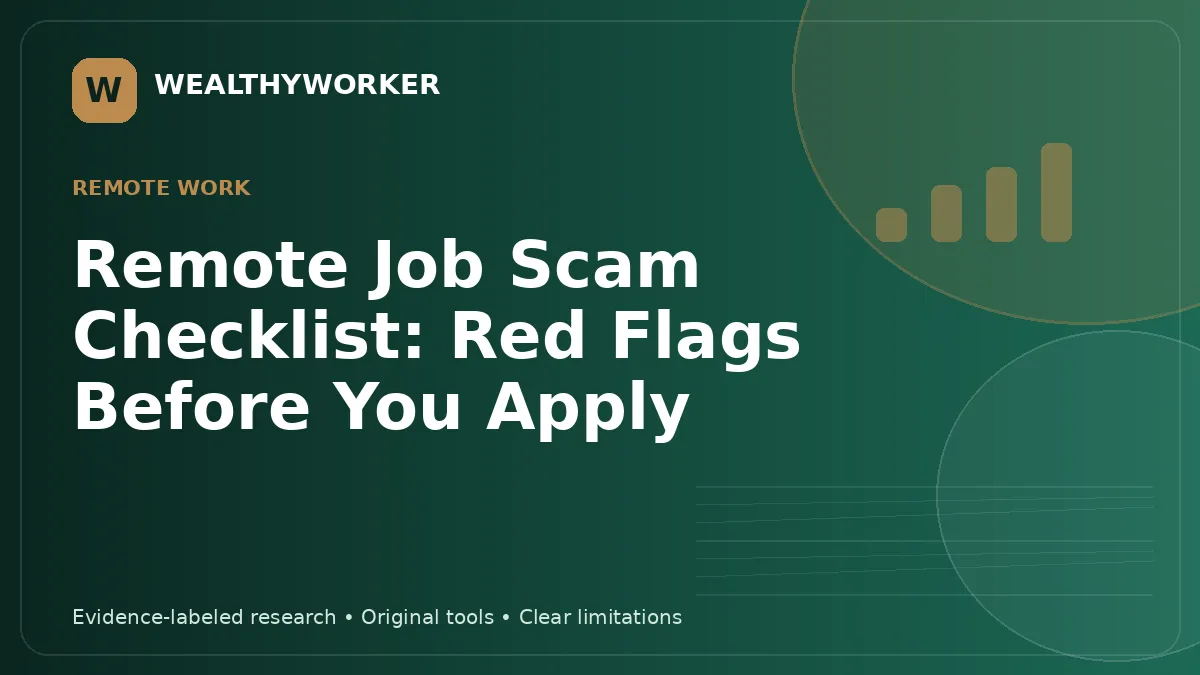 Remote Job Scam Checklist: Red Flags Before You Apply — WealthyWorker editorial graphic